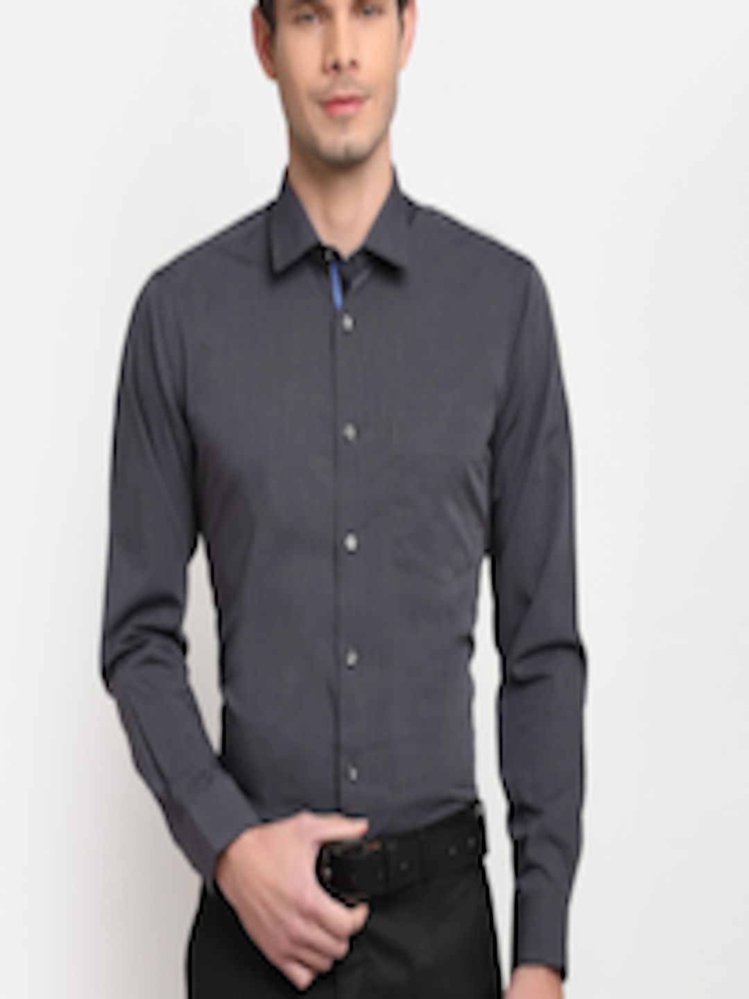 Buy La Mode Men Grey Slim Fit Opaque Pure Cotton Formal Shirt - Shirts ...