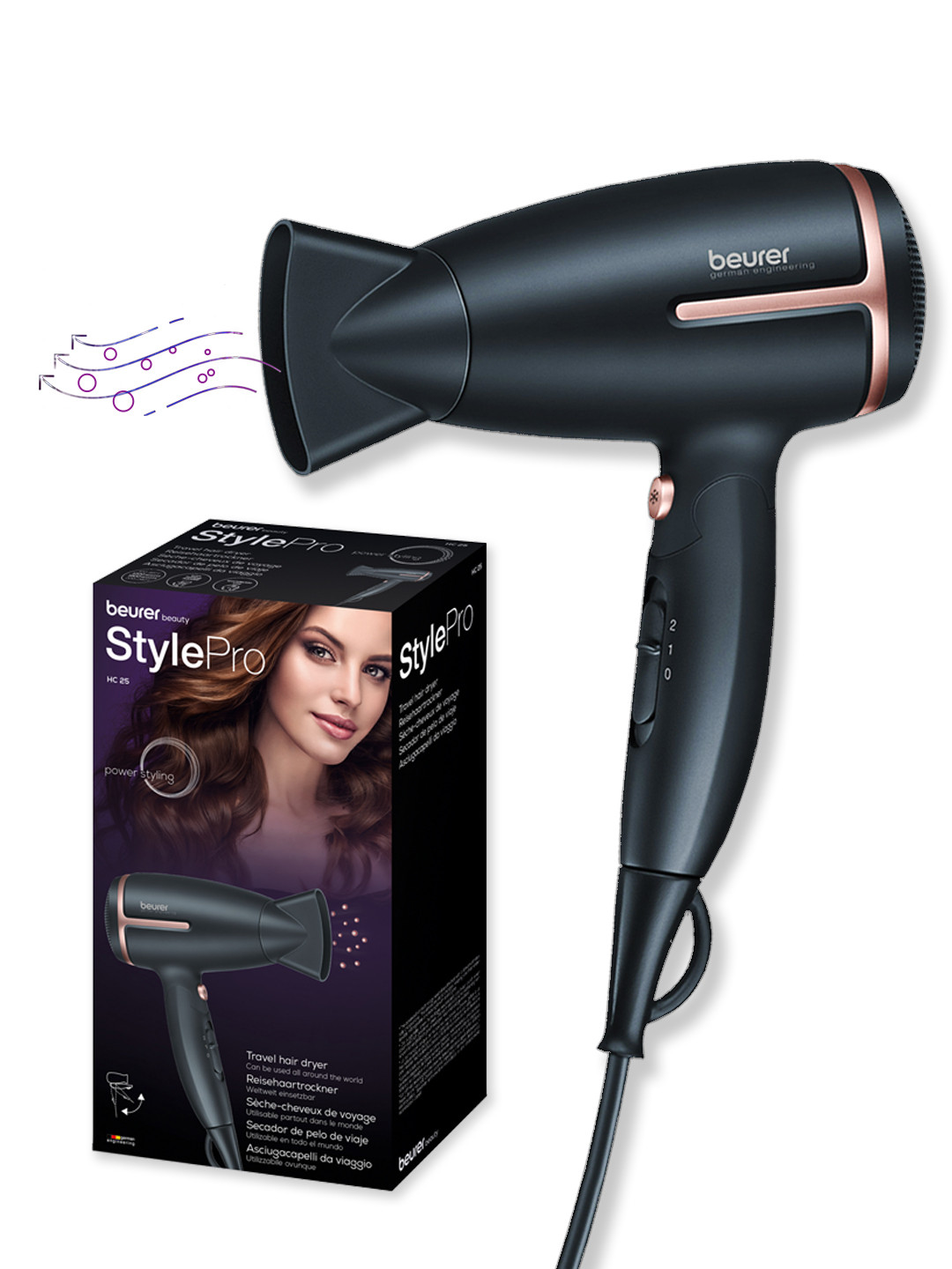 Buy Beurer Black HC25 1600 Watt Travel Hair Dryer - Dryers for Unisex ...