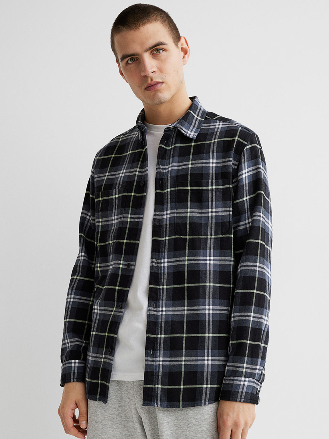Buy H&M Men Grey Regular Fit Flannel Shirt Shirts for Men 15992980
