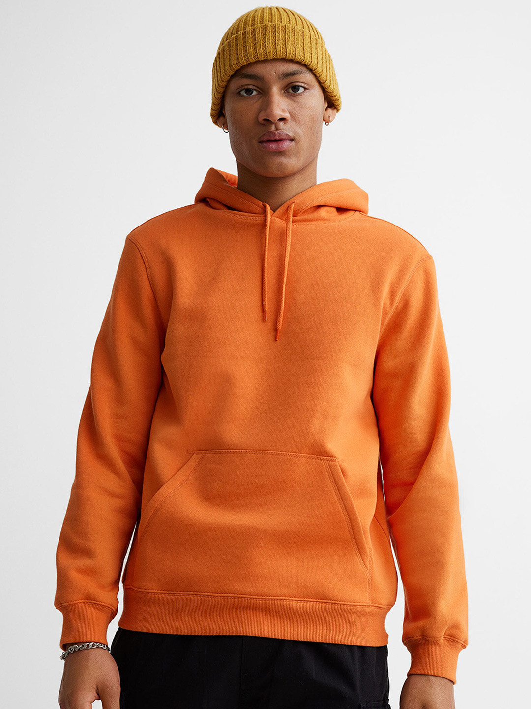Buy H&M Men Orange Solid Relaxed Fit Hoodie Sweatshirts for Men