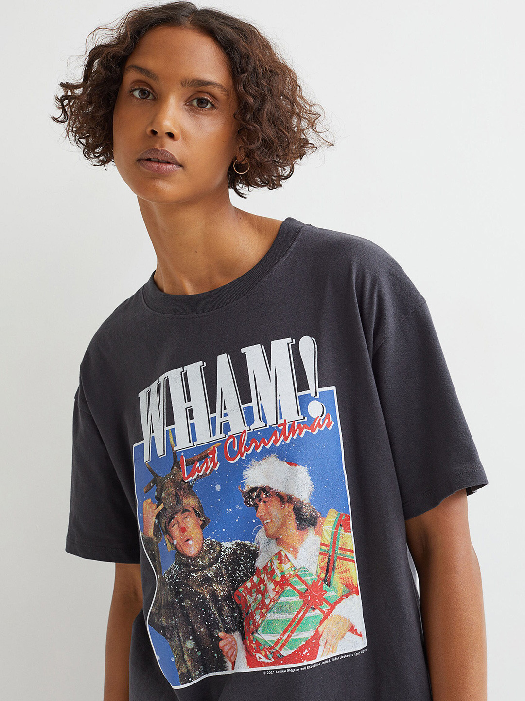 Buy H&M Women Grey & Multicoloured Oversized Printed T Shirt - Tshirts ...