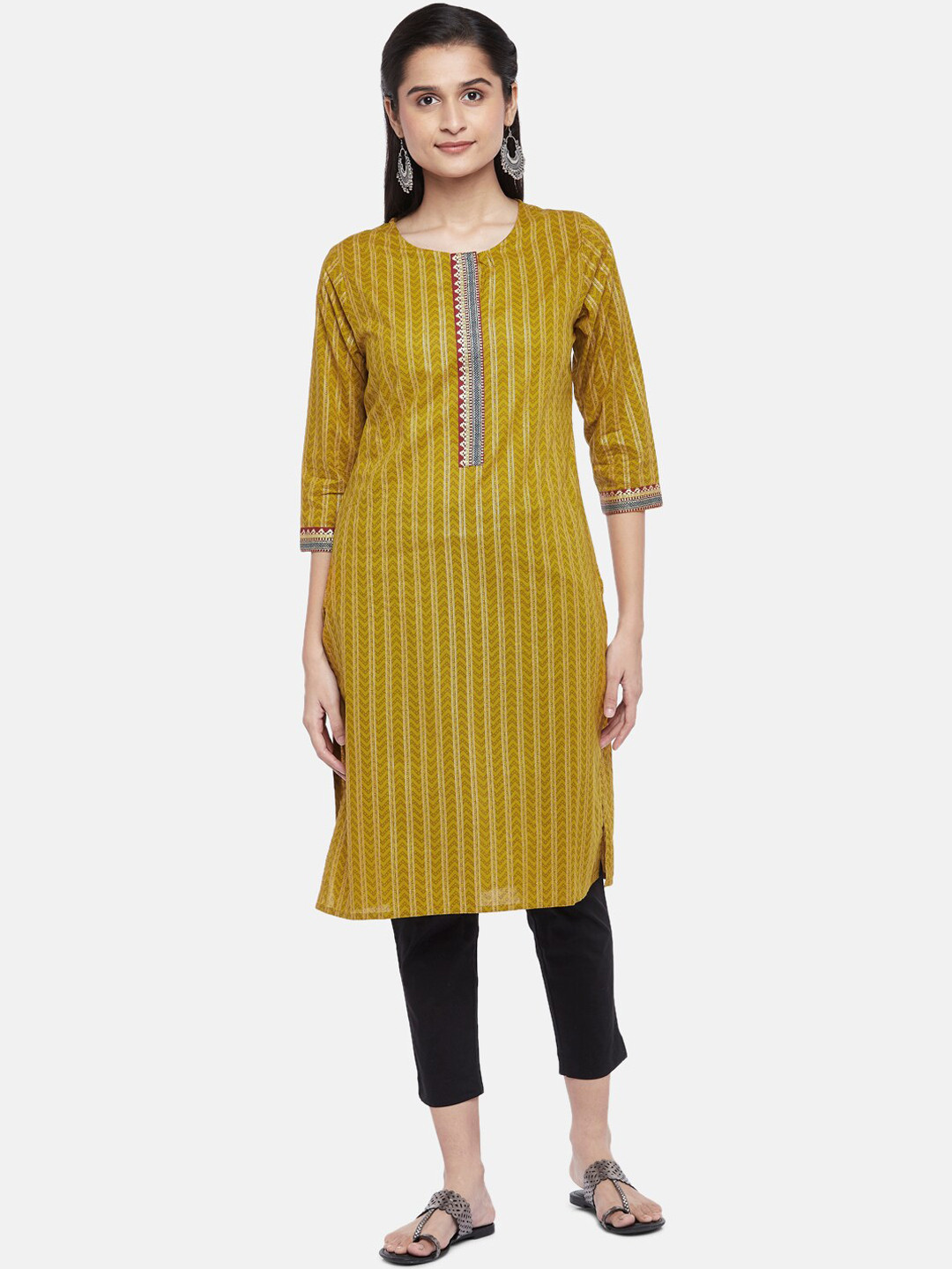 Buy RANGMANCH BY PANTALOONS Women Mustard Yellow Printed Straight Kurta