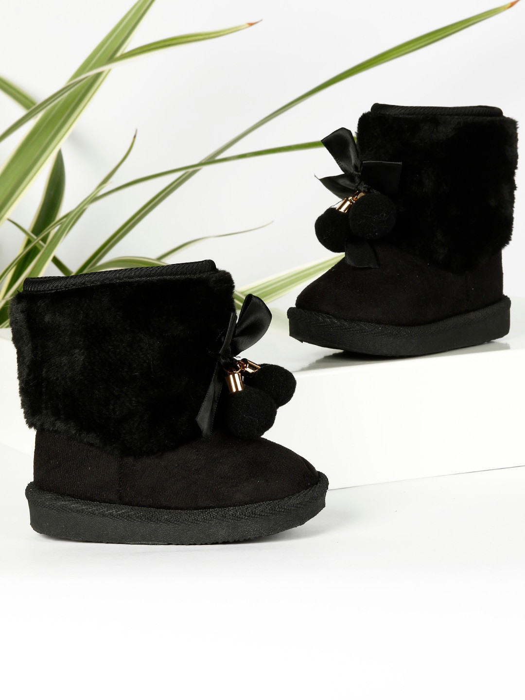 Buy PASSION PETALS Girls Black Suede Flat Boots Boots for Girls