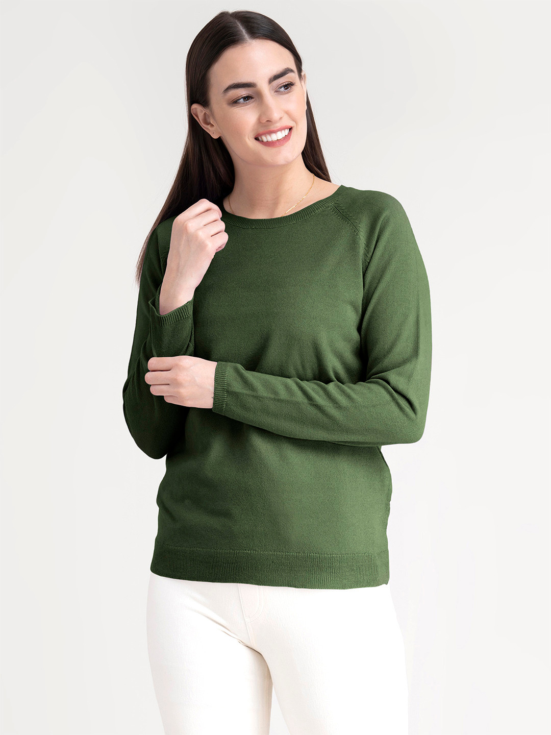 Buy FableStreet Women Olive Green Solid Pullover Sweaters for Women