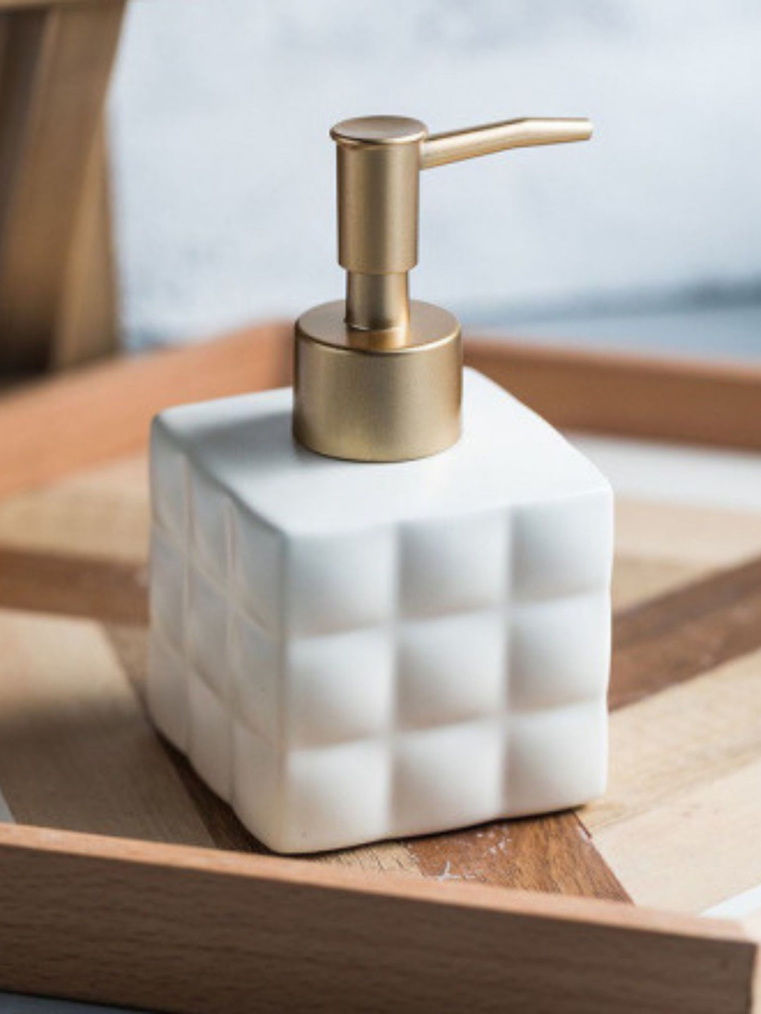 Buy FabSeasons White Ceramic Soap Dispenser With Gold Top 220ml