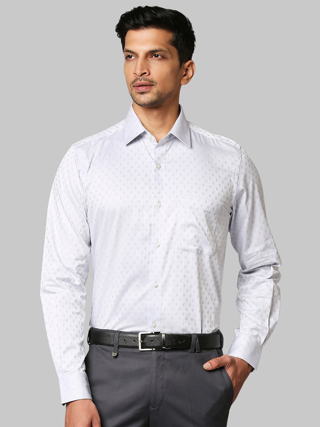 Buy Raymond Men Grey Opaque Printed Cotton Formal Shirt Shirts for