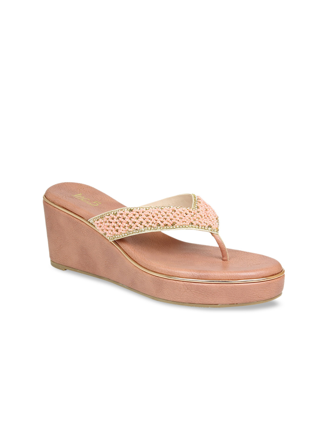 Buy Inc 5 Women Peach Pink Embellished Ethnic Wedge Heels Heels for