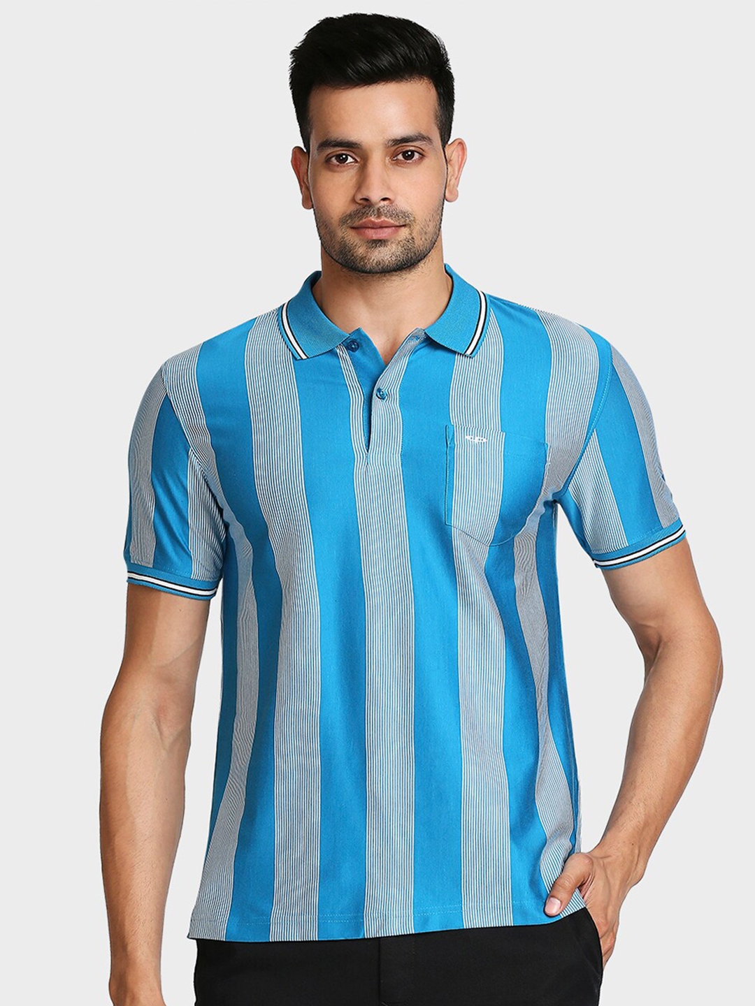 Buy Colorplus Men Blue Striped Polo Collar T Shirt Tshirts For Men 16002258 Myntra