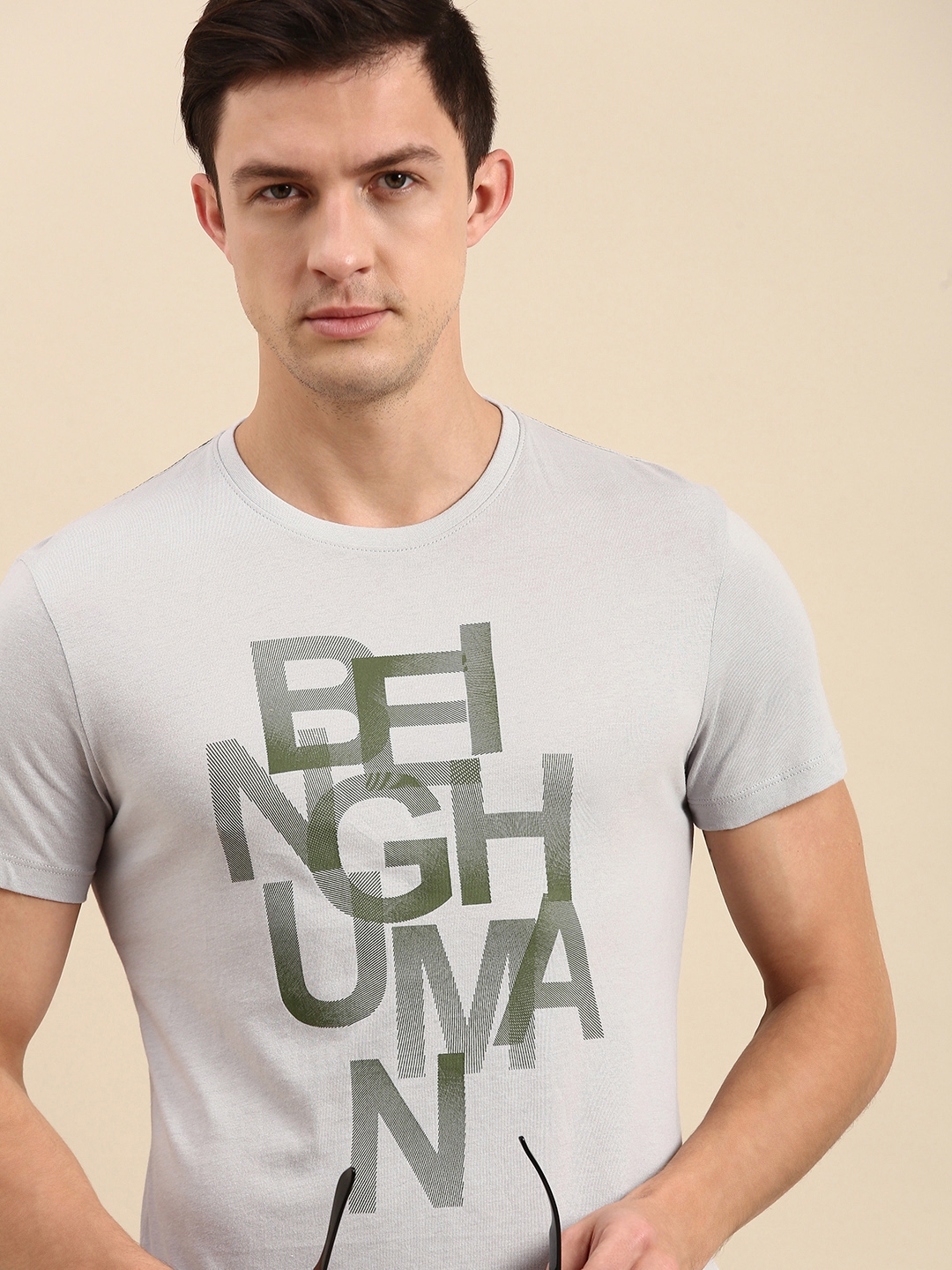 Buy Being Human Clothing Men Off White & Grey Typography Printed T
