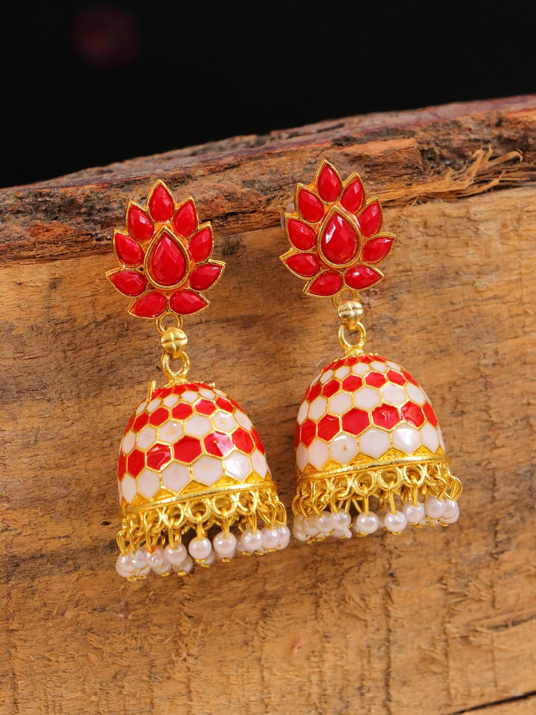 Red - Chanchal Stone Work Fabart GS Jhumka Earrings