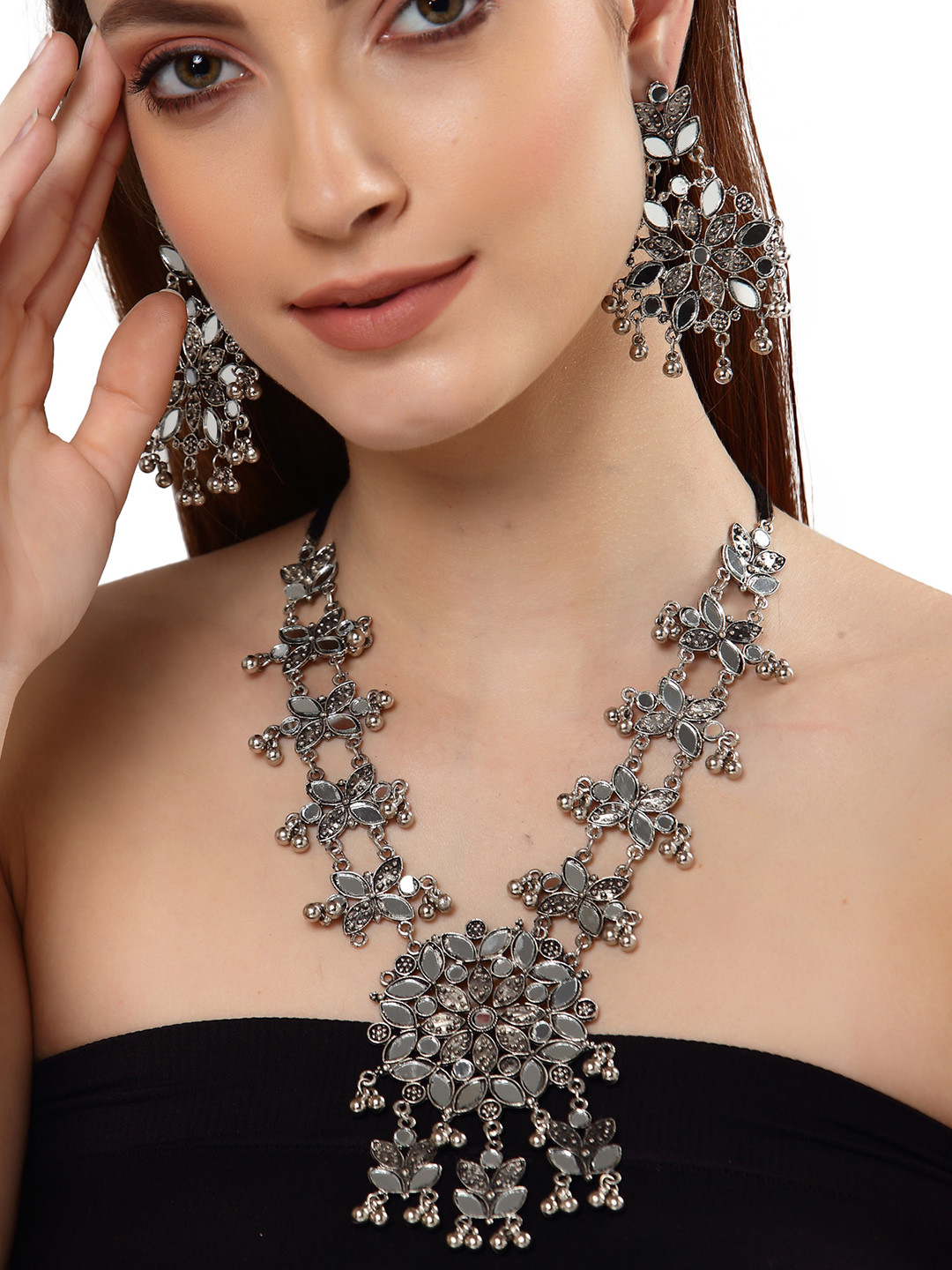 Buy Shining Diva Oxidised Silver Plated Jewellery Set - Jewellery Set ...