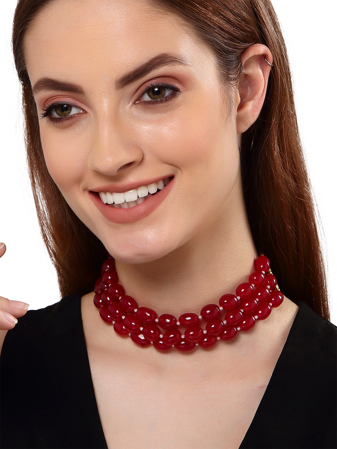 Buy KARATCART Woman Red Tumble Stone Beaded Choker Necklace - Necklace And Chains for Women