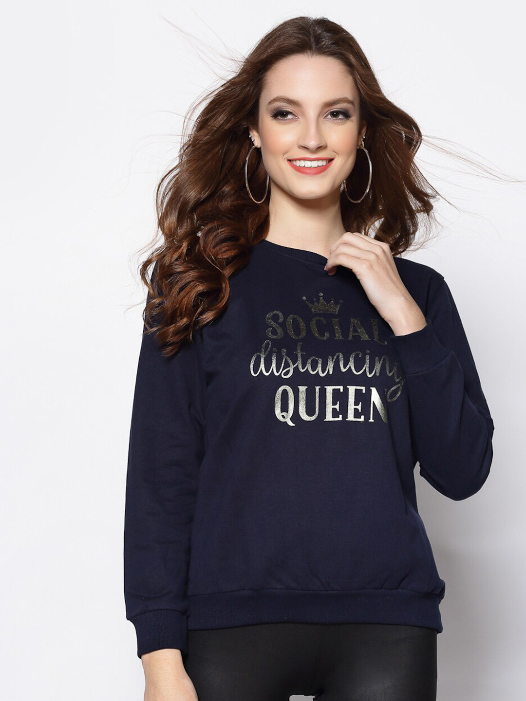 Buy Sera Women Navy Blue Printed Sweatshirt Sweatshirts for Women