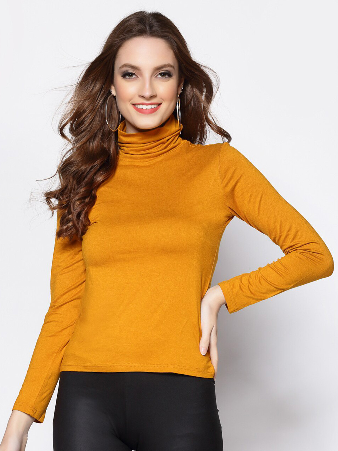 Buy Sera Mustard Yellow Fitted High Neck Top Tops for Women 16008606