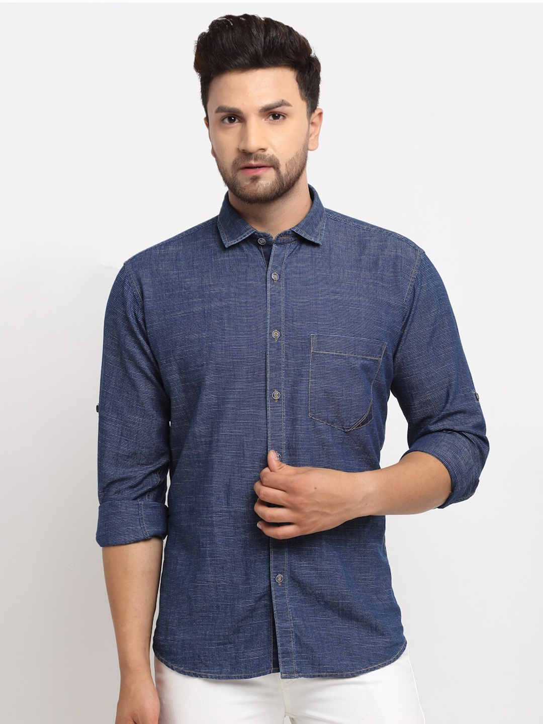 Buy La Mode Men Blue Slim Fit Opaque Casual Shirt - Shirts for Men ...