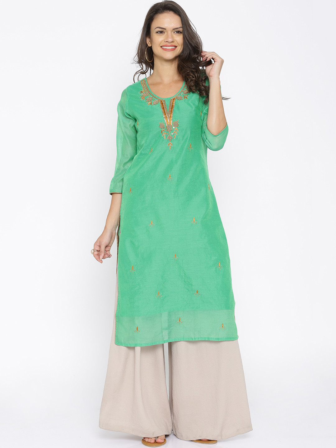 Buy Anouk Women Green Yoke Design Straight Kurta Kurtas for Women