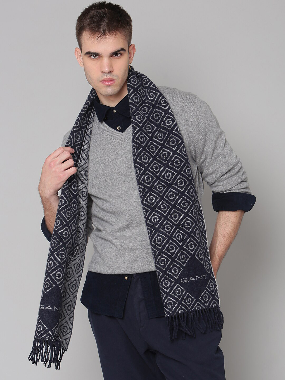 Buy GANT Men Navy Blue Self Design Scarf Scarves for Men 16013690