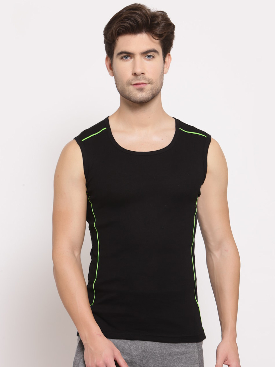 Buy SPORTO Men Black Solid Pure Super Combed Cotton Gym Vest