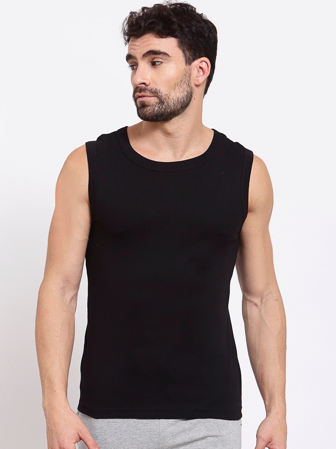 Buy SPORTO Men Black Solid Pure Super Combed Cotton Gym Vest