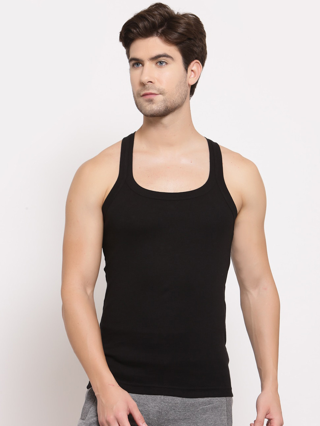 Buy SPORTO Men Black Solid Pure Super Combed Cotton Gym Vest ...