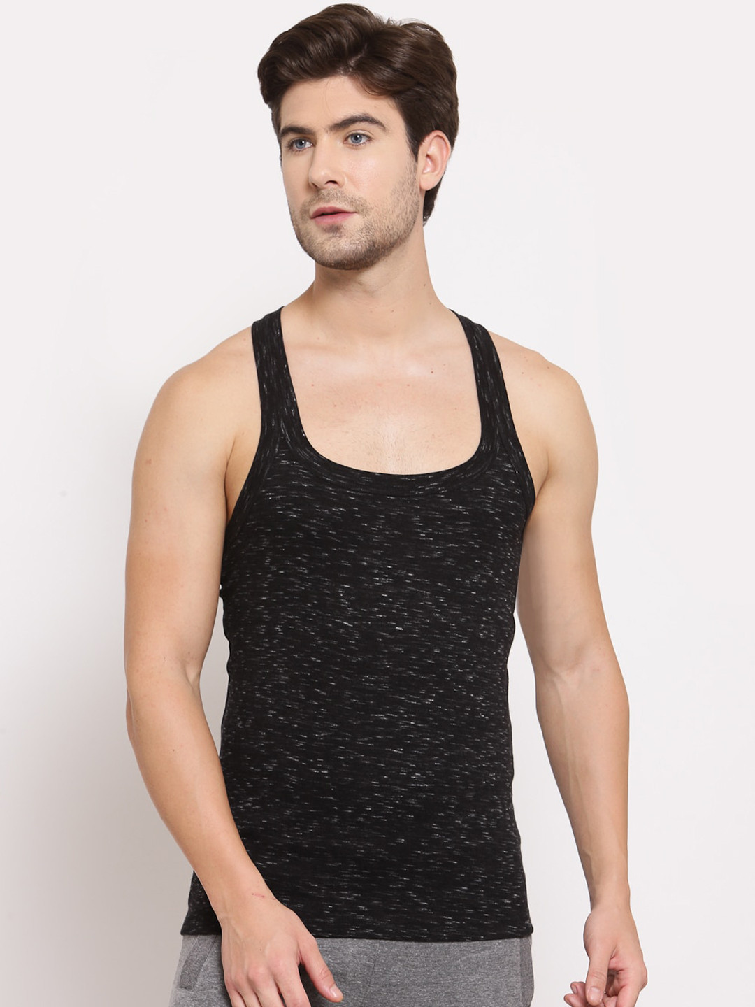 Buy SPORTO Men Black Solid Pure Super Combed Cotton Gym Vest ...