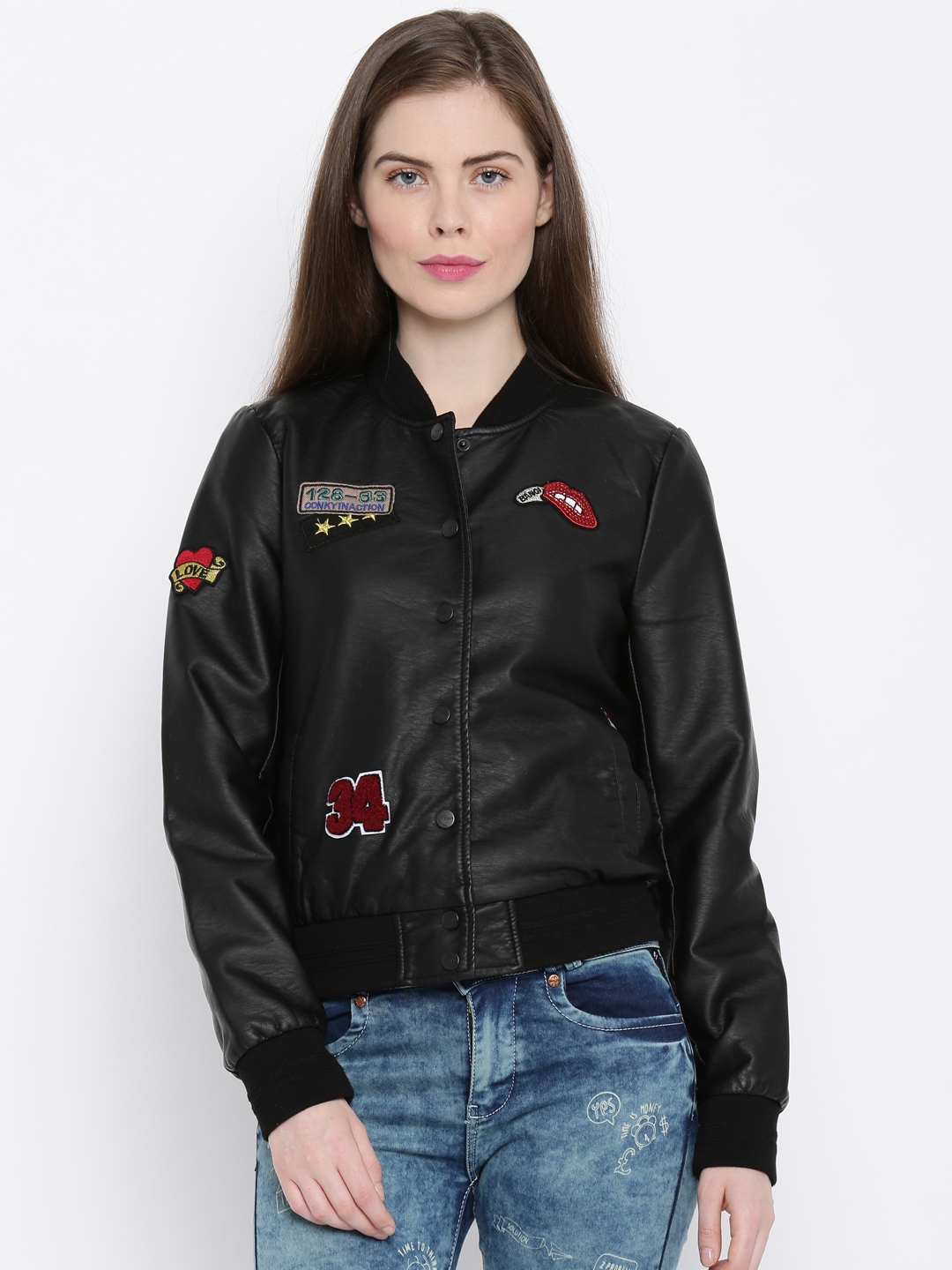 Buy ONLY Black Applique Bomber Jacket - Jackets for Women 1601713 | Myntra