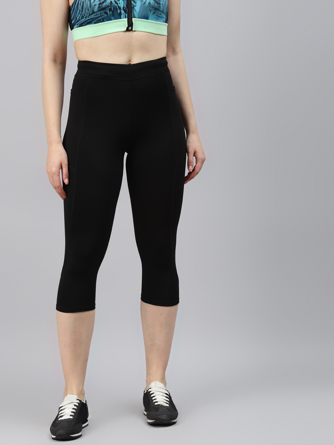 Buy Blinkin Women Black 3/4th High Waist Training Tights With Side