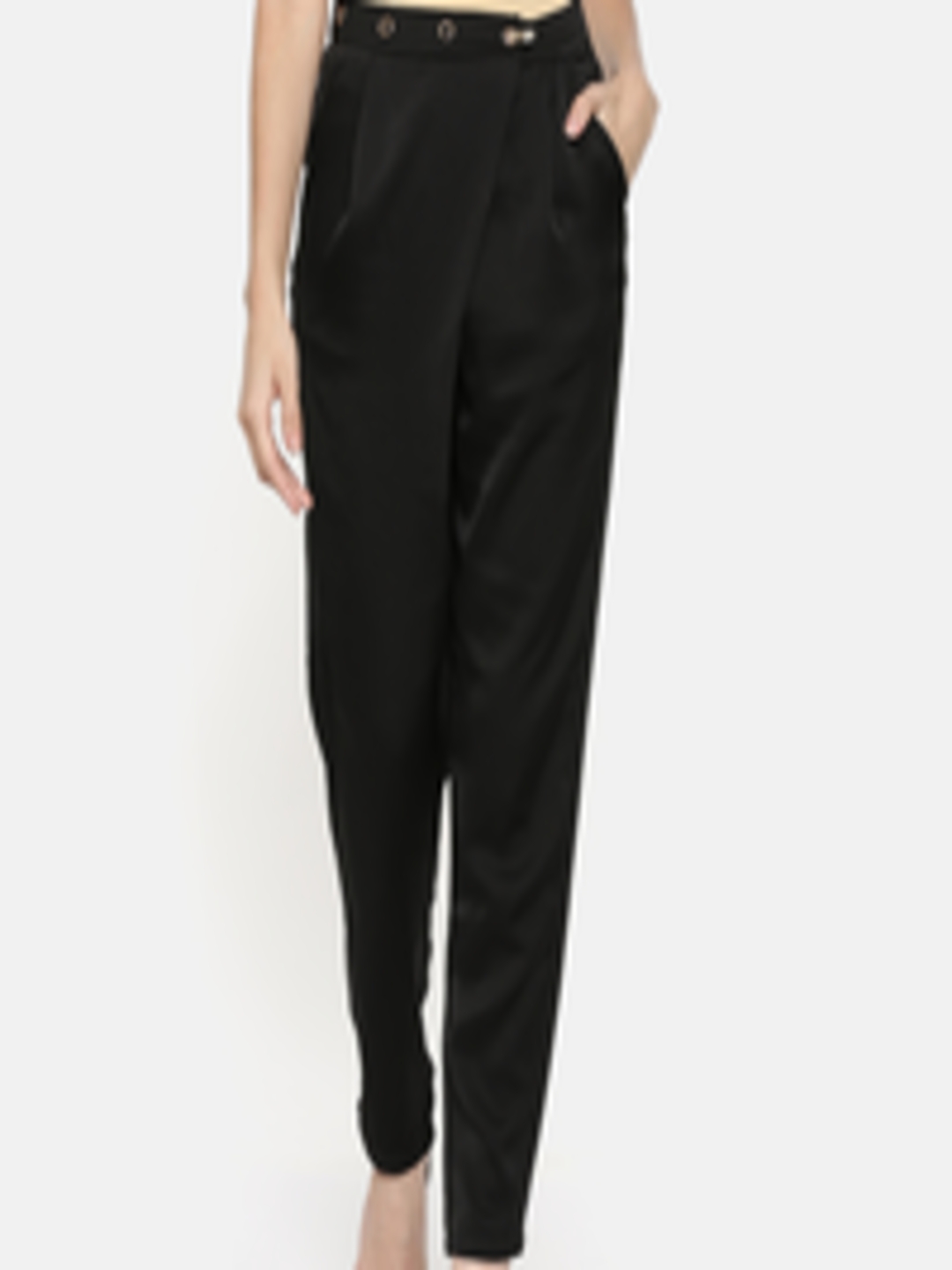 Buy Vero Moda Women Black Regular Fit Solid Cigarette Trousers ...