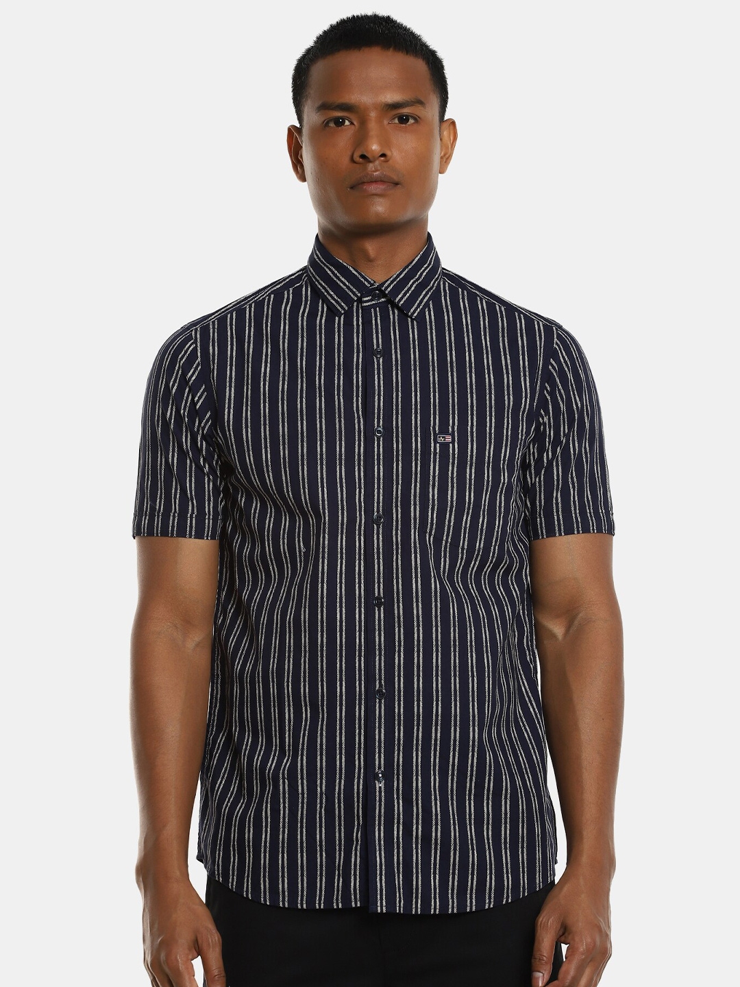 Buy Arrow Sport Men Navy Blue Slim Fit Opaque Striped Casual Shirt ...