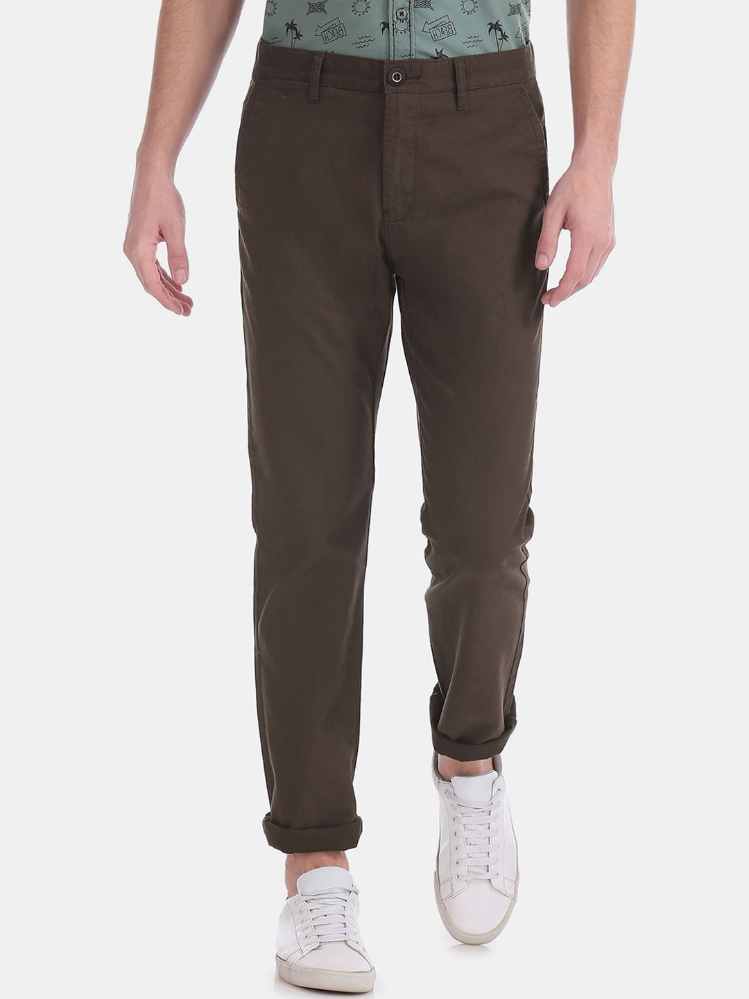 Buy Ruggers Men Brown Slim Fit Cotton Trousers Trousers for Men