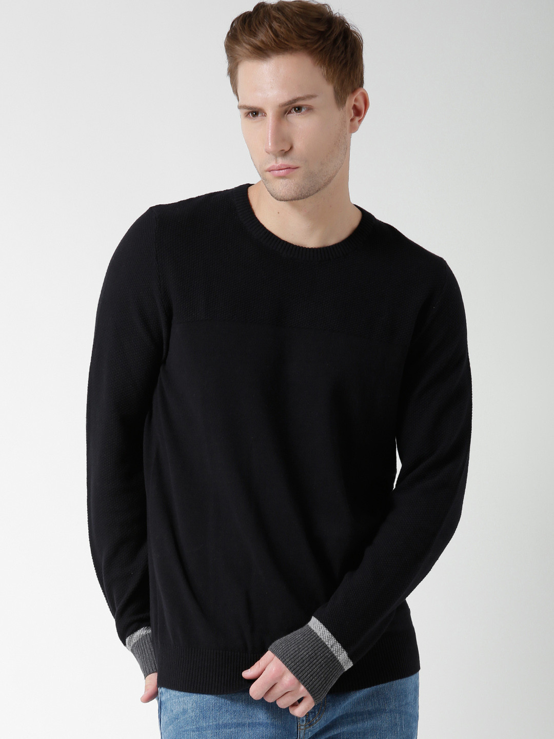 Buy BLEND Men Black Patterned Sweater Sweaters for Men 1602171 Myntra