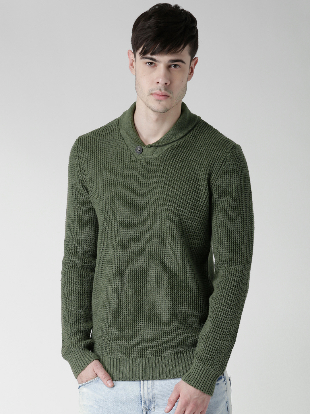 Buy BLEND Men Olive Green Patterned Slim Sweater Sweaters for Men