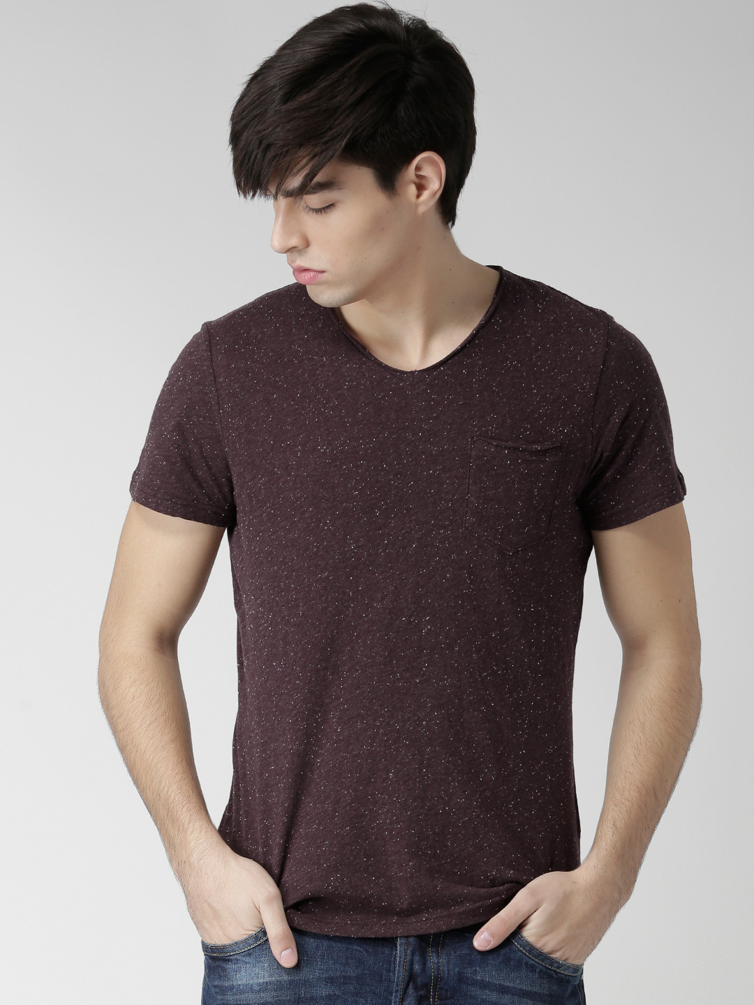 Buy BLEND Men Brown Solid Slim Fit V Neck T Shirt Tshirts for Men 1602327 Myntra