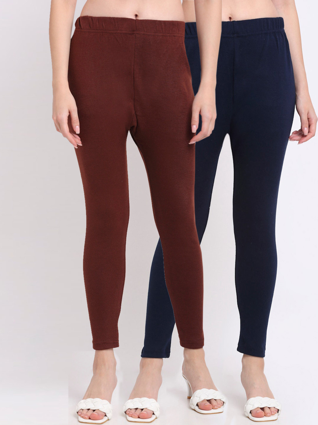 Maroon & Dark Fawn Solid Woollen Leggings (Pack of 2)