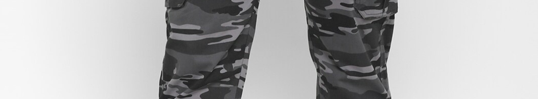 Buy Royal Enfield Men Grey & Black Camouflage Printed Cargos Trousers ...
