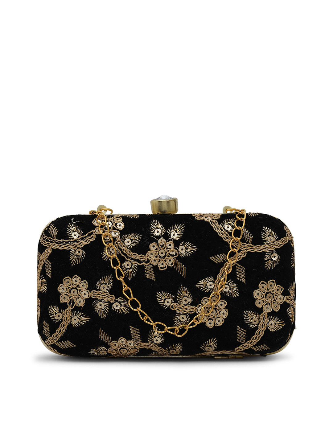 Buy Gaura Pakhi Black & Gold Toned Embroidered Purse Clutch Clutches