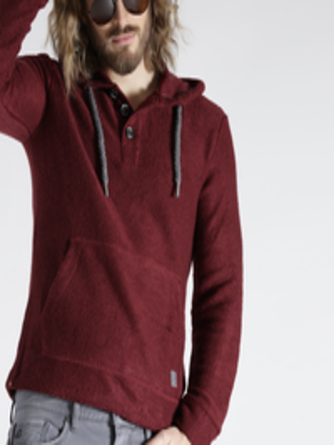 Buy S.Oliver Maroon Patterned Hooded Sweatshirt - Sweatshirts for Men ...