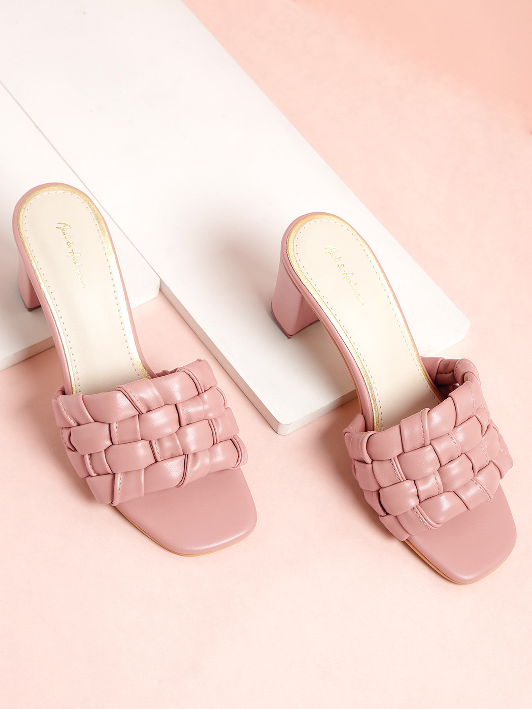 dusty pink block heels