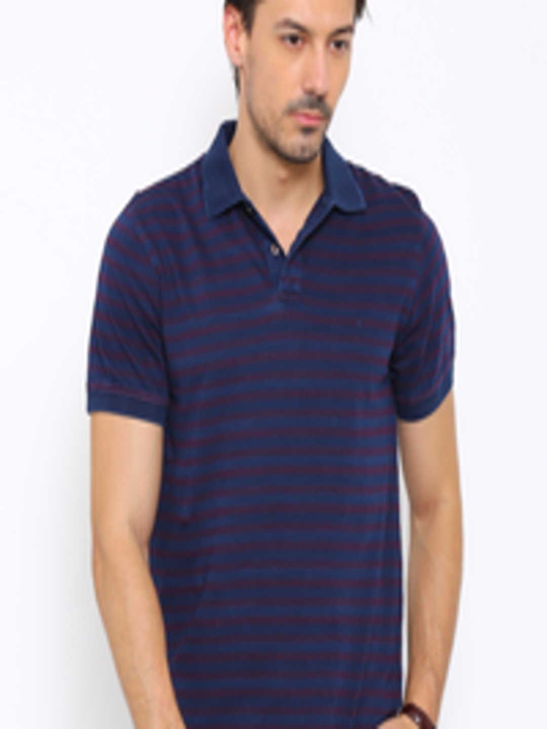 Buy Indian Terrain Men Navy Blue Striped Polo T Shirt - Tshirts for Men ...