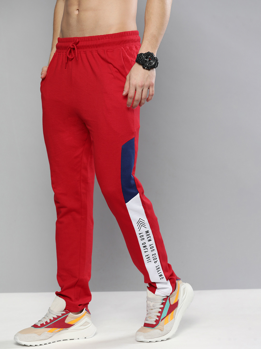 Buy HERE&NOW Men Red Printed Pure Cotton Track Pants Track Pants for