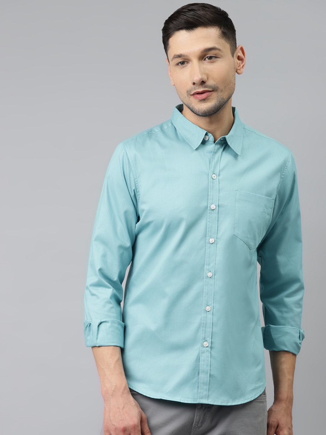 Buy Hubberholme Men Blue Opaque Pure Cotton Casual Shirt - Shirts for ...