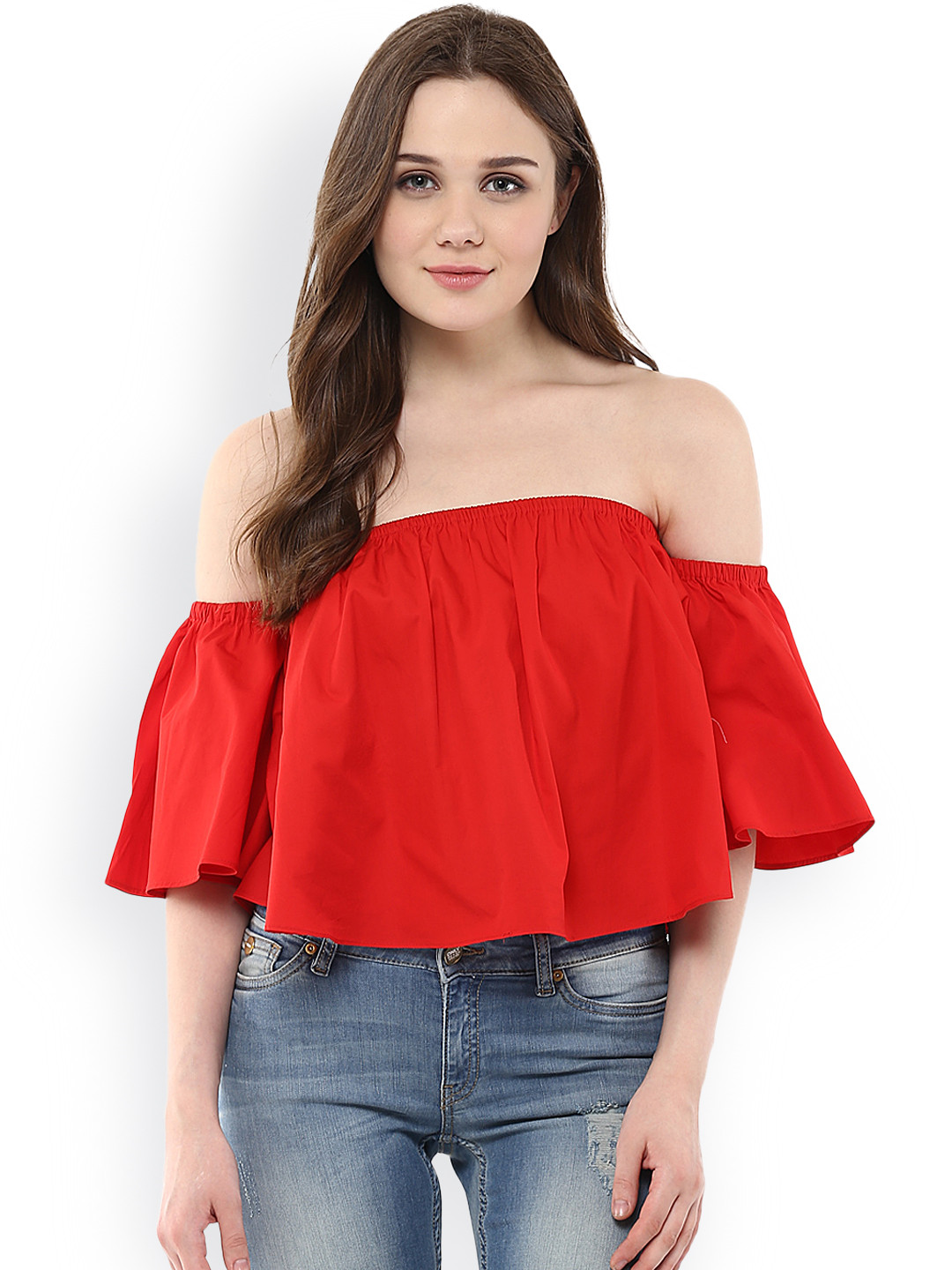 Buy Harpa Women Red Solid Off Shoulder Top Tops for Women 1604397