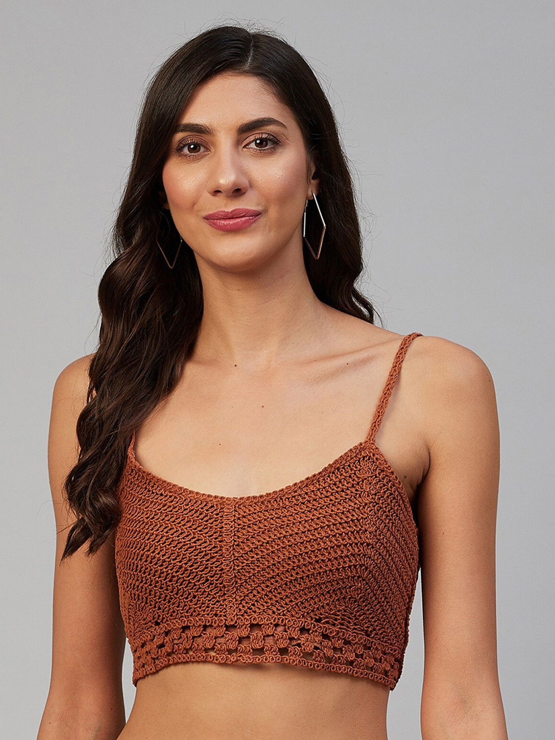 Buy Orchid Blues Rust Fitted Pure Cotton Crop Top Tops for Women