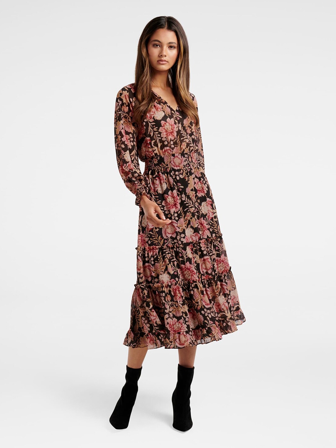 Buy Forever New Black Floral Midi Dress - Dresses for Women 16044762 ...