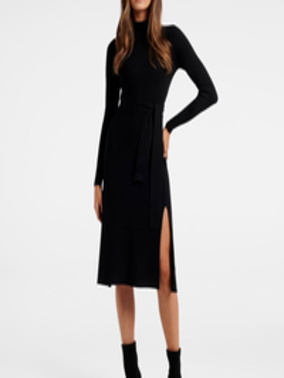 Buy Forever New Women Black Solid Belted A Line Midi Dress - Dresses ...