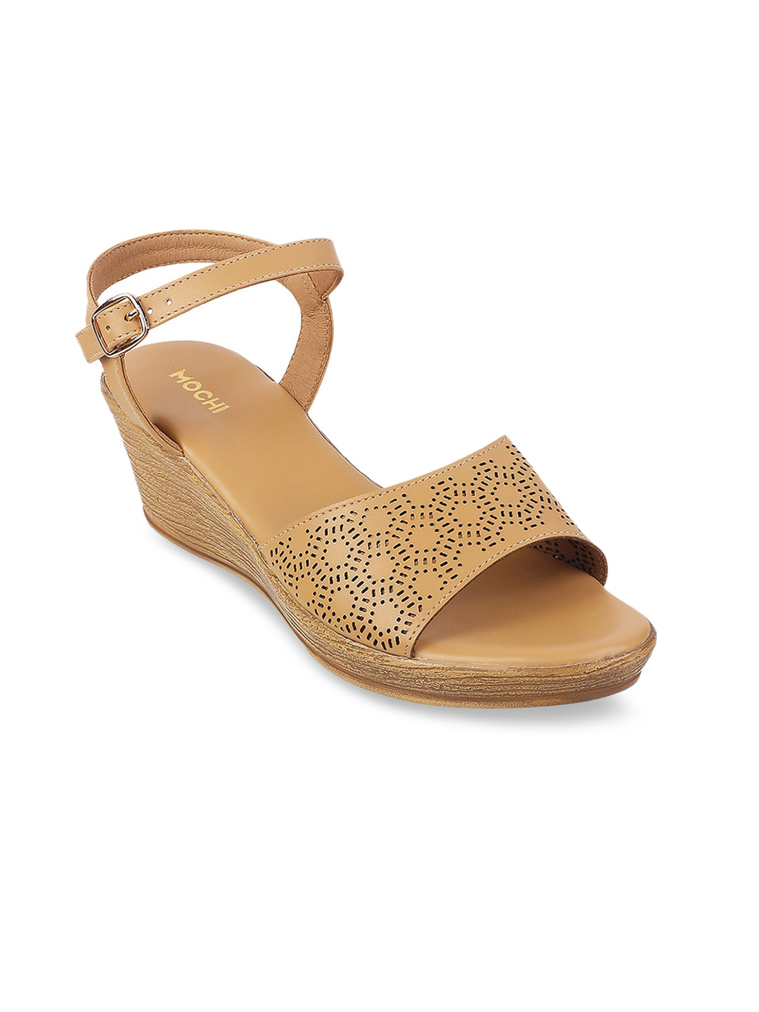 Buy Mochi Beige Wedge Heels With Laser Cuts Heels for Women 16047424