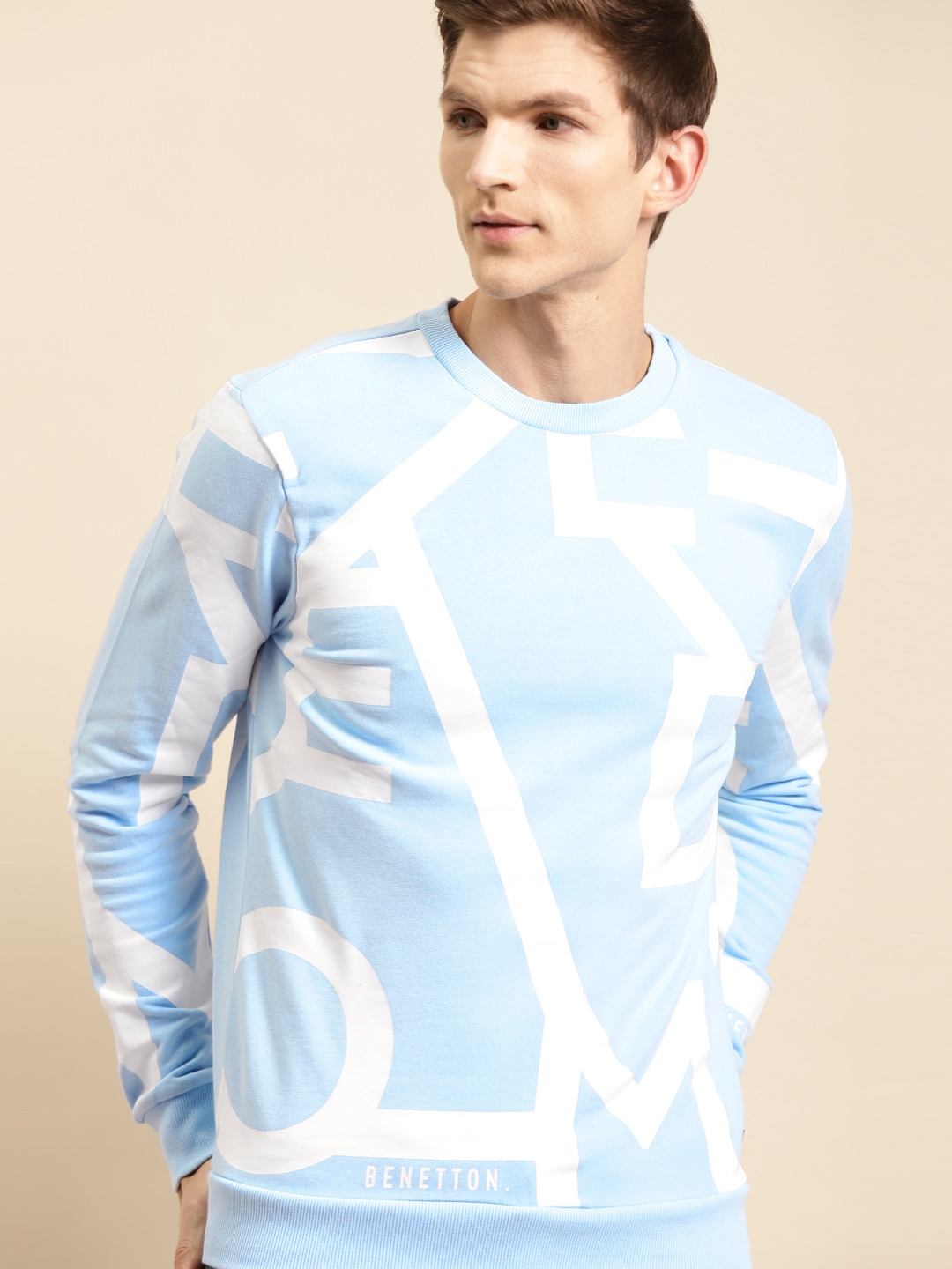 Buy United Colors Of Benetton Men Blue & White Printed Sweatshirt - Sweatshirts for Men 16049084