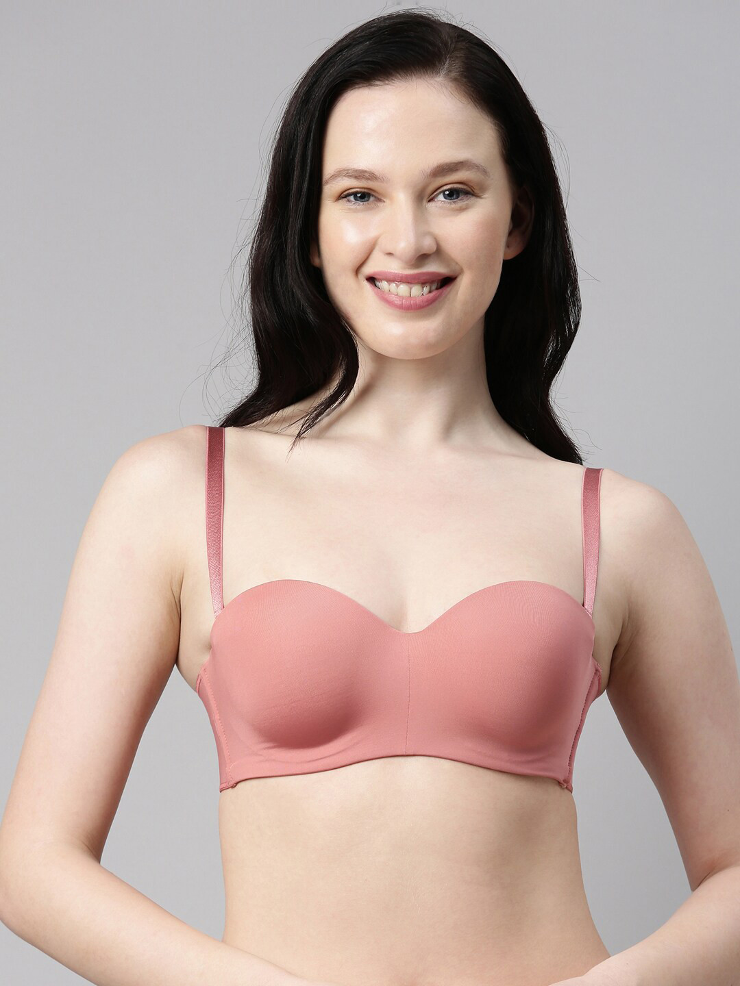 Buy Enamor Pink Solid Underwired Lightly Padded Medium Coverage Everyday Strapless Tshirt Bra