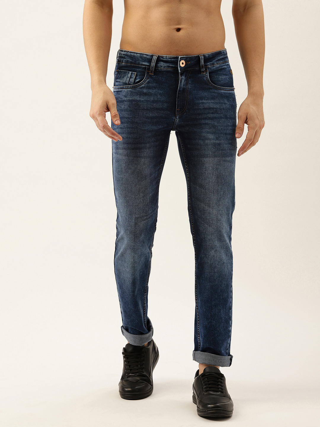 Buy Flying Machine Men Navy Blue Michael Slim Tapered Fit Light Fade ...