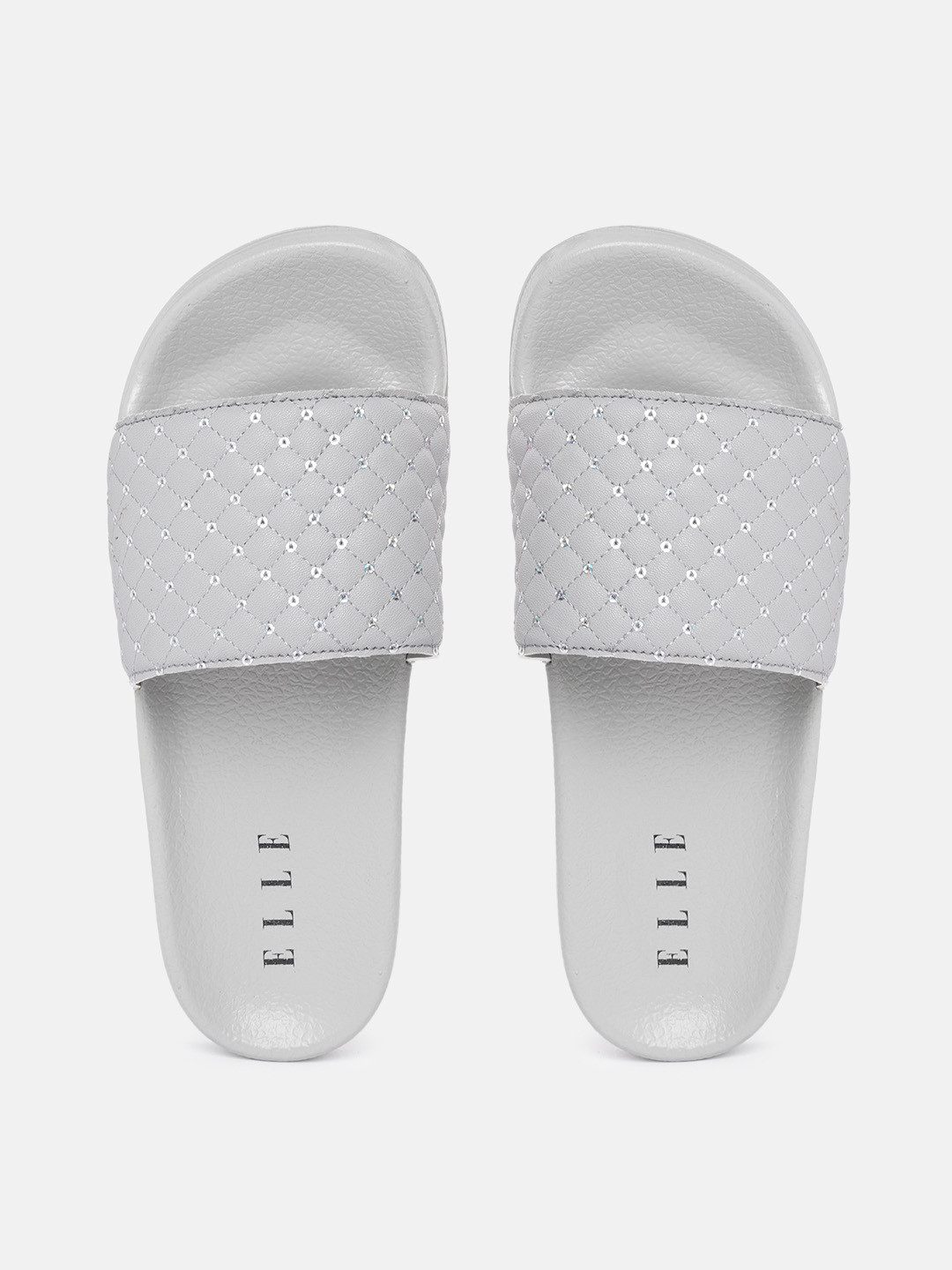 Buy ELLE Women Grey Embellished Sliders - Flip Flops for Women 16051252 | Myntra